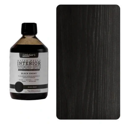 Image of Littlefair&#039;s Wood Stain Water Based 500 ml Indoor Furniture Light &amp; Dark Finishes Special Non Toxic Eco Friendly Formula for Crafts Colour: Black Ebony