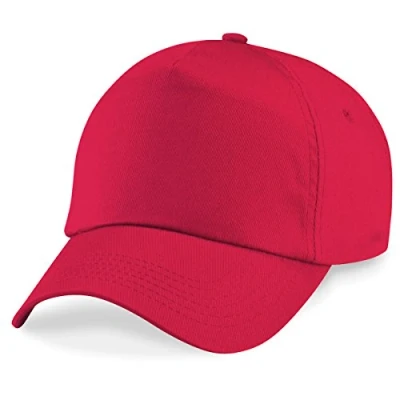 Image of Beechfield B10B Red Baseball Cap Sun Hat, Sports Cap, Boy&#039;s Girl&#039;s Hat 100% Cotton Twill Unisex Kid&#039;s