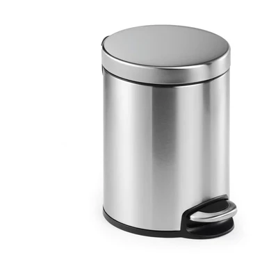 Image of Durable Pedal Bin Stainless Steel Round, 5 Litre Capacity, Silent Closing Lid, Perfect For Offices, Kitchens, Bathrooms, etc, Silver