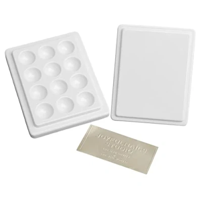 Image of 12 Well Ceramic Watercolor Paint Palette with Cover Porcelain Mixing Artist for Gouache Painting Coloring