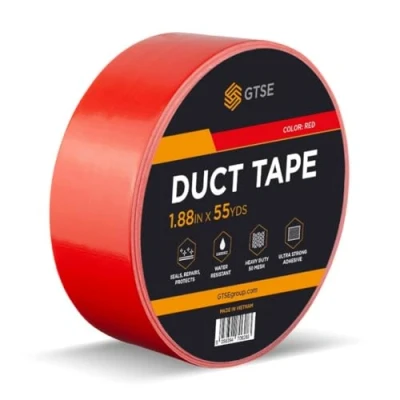 Image of GTSE Red Duct Tape, 48mm x 50m, 2 Waterproof Strong Adhesive Gaffer Tape for Patching, Sealing, Securing Cables and Labelling, Heavy Duty One Roll