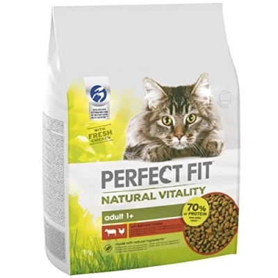 Image of Perfect Fit Natural Vitality Dry Cat Food Adult 1+ Complete for Cats from 1 Year Old, Rich in Beef and Chicken 2, 4 kg (Pack of 3)