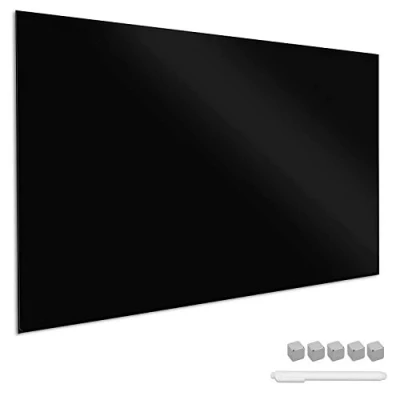 Image of Navaris Magnetic Glass Board Black 90 x 60 cm Dry Wipe Writing Memo Notice Whiteboard for Wall, Kitchen, Office Includes Marker and Magnets