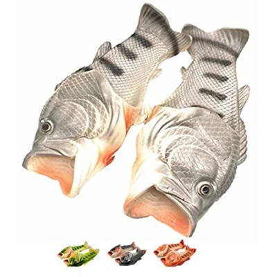 Image of Asifn Fish Slippers Summer Beach Women Shoes Men Soft Creative Shower Non Slip Unisex Funny Animal Sandals Casual Flop Pool Home Children Shoe（Black,8/8.5 UK