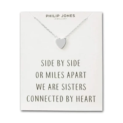 Image of Philip Jones Silver Plated Sister Heart Necklace with Quote Card