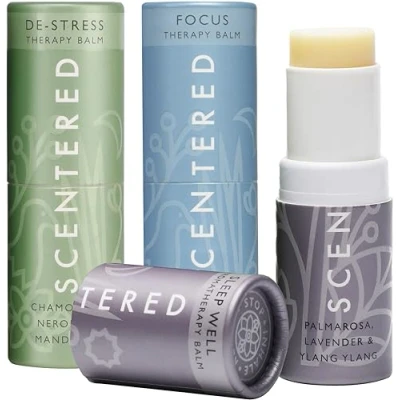 Image of Scentered Aromatherapy Balm Gift Set Calm &amp; Confident Pack of 3 Balms: Sleep Well, De Stress, Focus Rosemary, Cedarwood, Lavender Essential Oils Gifts for Women