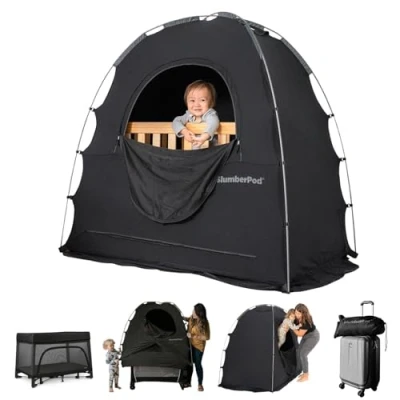 Image of SlumberPod The Original Blackout Sleep Tent Travel Essential for Babies and Toddlers, Mini Crib Pack N Play Cover, Pod Kids with Monitor Pouch Fan Pouch, Blocks 95%+ Light, Black