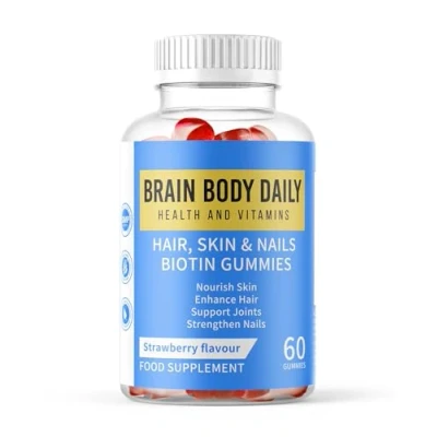 Image of Hair, Skin and Nails Vitamin Gummies with Biotin, C E, Collagen Biotin for Hair Growth 60 Gummies. Promotes Thicker Reduces Breakage, Stronger Glowing Skin.