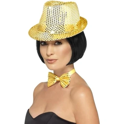 Image of Smiffys Sequin Trilby Hat, Gold , Funny Fancy Dress, Comedy Dress Up Hats