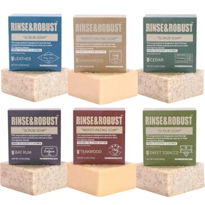Image of Mens Bar Soap 6Pcs Cleansing All Natural Handmade Set Scrub Gift for Men Body&amp;Hand Skin Type6 Different Scents