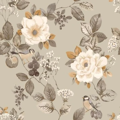 Image of Belgravia Bramble Floral Wallpaper Flowery with Matte Detailing Modern for Living Room, Bedroom, Hallway Decorative Luxury Beige/Multi