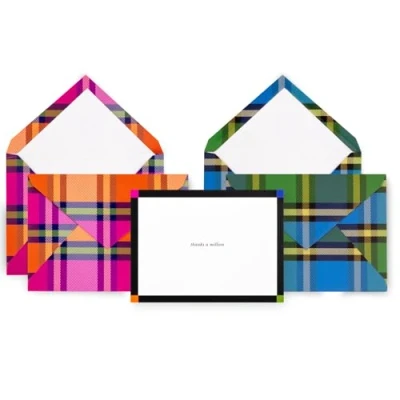 Image of Kate Spade New York Blank Thank You Cards for Holidays and Celebrations, Stationery Set with 10 Envelopes, Grand Plaid Duo