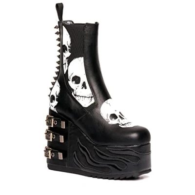 Image of LAMODA Women&#039;s Storms Mid Calf Boot, Black Skull, 4 UK