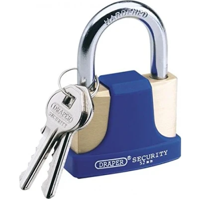 Image of Draper Solid Brass Padlock and 2 Keys with Hardened Steel Shackle Bumper, 32mm