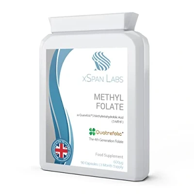 Image of Methyl Folate 600µg 90 Capsules as Quatrefolic 5 MTHF Supplement 6S methyltetrahydrofolate The 4th Generation of a Highly bioactive Form Folic Acid/Vitamin B9 Made in UK