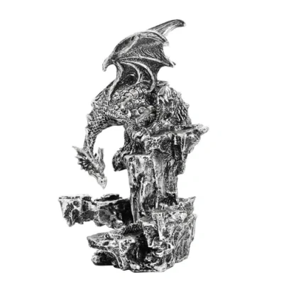 Image of Widdop and Co. Juliana Mystic Legends Silver Metallic Effect Dragon Decorative Figurine Ornament Mythical, Fantasy &amp; Gothic Themed Gifting for Homeware Home Decor.
