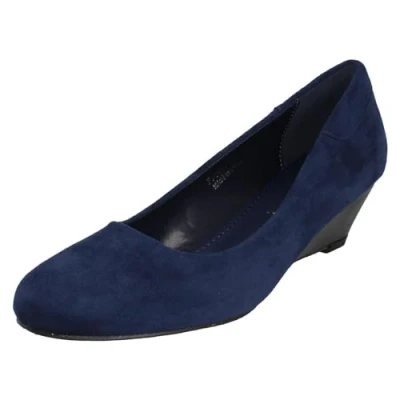 Image of Spot On Ladies Low Wedge Court Shoes Navy Microfibre UK Size 6 EU 39 US 8