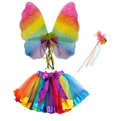 Image of Zac&#039;s Alter Ego 3 Piece Fancy Dress Rainbow Wings, Wand &amp; Tutu Fairy Set