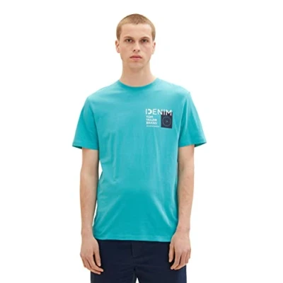 Image of TOM TAILOR Denim Men&#039;s 1036964 T Shirt with Logo Print, 31044 Deep Turquoise, L