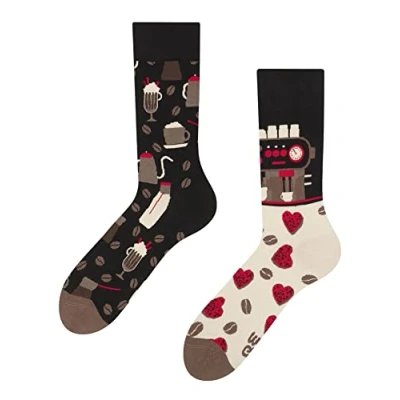 Image of Dedoles Unisex Socks for Women, Men &amp; Kids Cotton Funny Designs Football Bicycle Horses Plants Firefighter Gift Mismatched, Design: Coffee Shop, Colour: Black, Size: 8 9.5 W / 9 11 M UK
