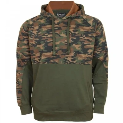 Image of Kam Camo Panelled Hoodie Khaki Kingsize Mens Pull On 6XL (7036B)