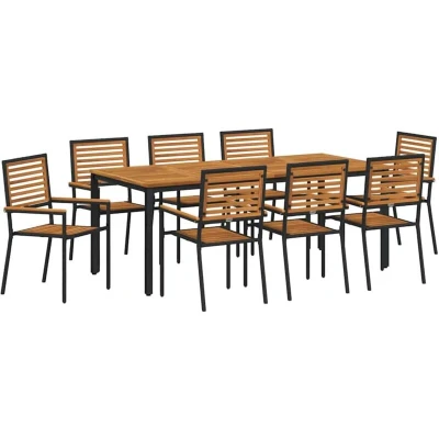 Image of vidaXL 9 Piece Garden Dining Set Black Poly Rattan Acacia