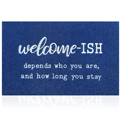 Image of JJUUYOU Large Door Mat Outdoor Welcome Doormat Low Profile Floor Front Doormat, Blue ish Indoor Rug Non Slip Absorbent Resist Dirt Entrance for Entryway, Patio 90X60CM