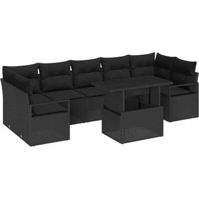 Image of vidaXL 8 Piece Garden Sofa Set with Cushions Black Poly Rattan