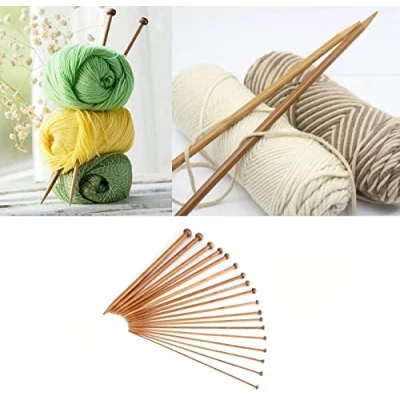 Image of Zerodis 18 Sizes Bamboo Knitting Needles Set, Single Pointed Carbonized Needle for Handmade Creative DIY (2mm to 10mm)