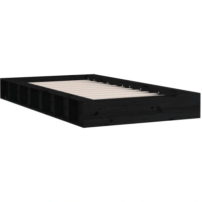 Image of vidaXL Small Single Size Bed Frame 75x190 cm in Black Solid Wood, Modern Style, Eco friendly Pinewood Material for Bedroom