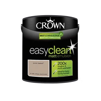 Image of 2.5L CROWN Easy Clean MATT Emulsion Multi Surface Paint That can be Used on Walls, Ceilings, Wood and Metal. Stain &amp; Scrub Resistant Formula Picnic Basket