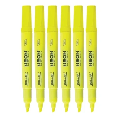 Image of DOLLAR NeoMark Highlighter Pens, YELLOW, Pack of 6, Chisel Tip (5.0mm), Multipack, Fast drying, Fluorescent Colour, Perfect for School Office Home Highlighters