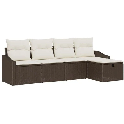 Image of vidaXL 5 Piece Garden Sofa Set with Cushions Brown Poly Rattan