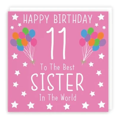 Image of Hunts England Sister 11th Birthday Card Happy 11 To The Best In World Iconic Collection Fun Colourful