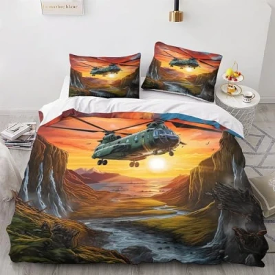Image of OPSREY Chinooks Warmth Comforter Cover Hidden Zipper Helicopter Duvet Set with Pillowcases Bedding Soft Microfiber Quilt Various Sizes for Kids Adults King（220x240cm）
