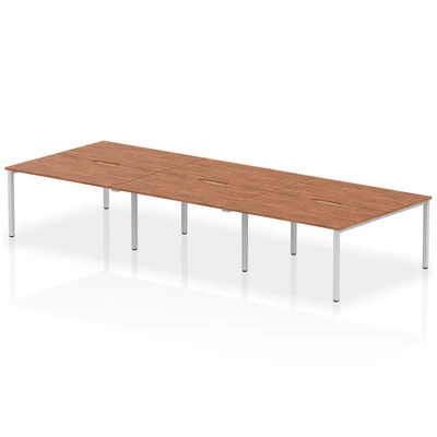 Image of Evolve B2B Silver Frame Bench Desk 1400 Walnut (6 Pod) BE292