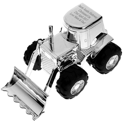 Image of Go Find A Gift Personalised Engraved Silver Plated Digger Money Box with moveable bucket