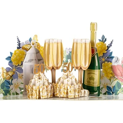 Image of Cardology 50th Wedding Anniversary Pop Up Card 3D Golden Cards Handmade