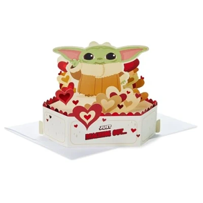 Image of Hallmark Paper Wonder Star Wars Baby Yoda Pop Up Card (Reaching Out) for Anniversary, Mother&#039;s Day, Father&#039;s Romantic Birthday, Love, Valentine&#039;s May the 4th