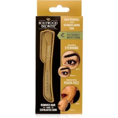 Image of Hollywood Browzer Eco Friendly Dermaplaning Razor Eyebrow Shaping &amp; Peach Fuzz Removal Exfoliating Face for Women Facial Hair Remover Dermaplaner Tool Gold