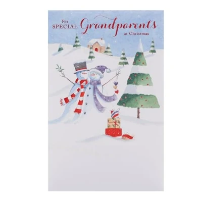 Image of UK Greetings Christmas Card for Grandparents Snow couple Design