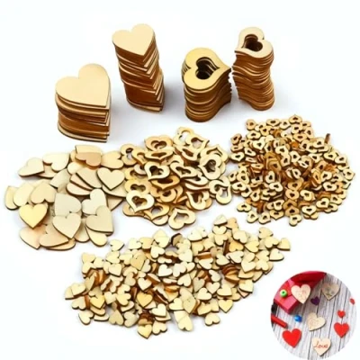 Image of 500 Pcs Wooden Hearts for Crafting, Heart Confetti Wedding Embellishments Craft Small Wood Shapes Pieces Slice Decorations