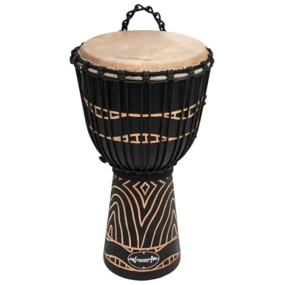 Image of World Rhythm MDJ032 11&quot; Djembe Drum Wooden Mahogany African Hand Swirl Black