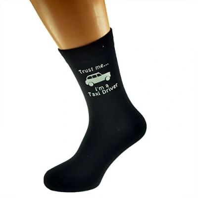 Image of Trust me I&#039;m a Taxi Driver and Car Image Printed on Black Mens Cotton Rich Socks