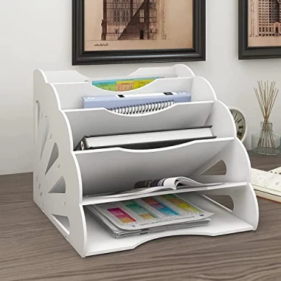 Image of PUNCIA 5 Sectors Letter Tray Desk Organizer White Office Supplies Storage Mail File Folder Paper Sorter Desktop Document Notebook Stationery Rack for Home School