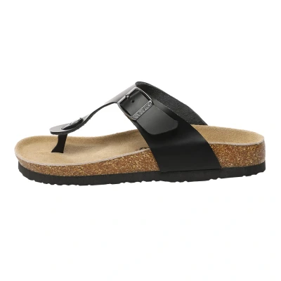 Image of EVER AU Womens Women Flamingo Leather Toe Thong Sandals Black Size UK 8