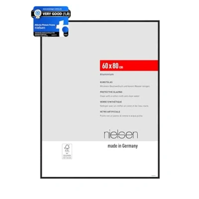 Image of nielsen Atlanta Photo Frame 60x80cm Aluminium Picture Frame, Black with Protective Acrylic Glazing and Push Turn Clips Frosted