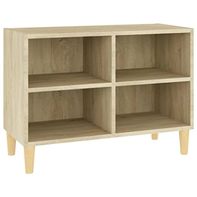 Image of vidaXL TV Cabinet with Solid Wood Legs Indoor Entertainment Centre Bedroom Furniture Living room Sideboard Stand Sonoma Oak