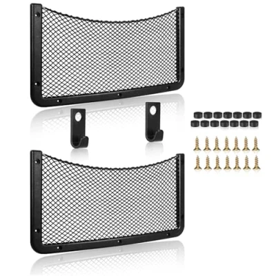 Image of 2 Pcs Storage Nets for Campervans, Elastic Trunk Bag with Plastic frame,Van Motorhome Caravan Boat Car Solutions Accessories Storing Phone/Water Bottle/Toiletry, 42 * 21 CM