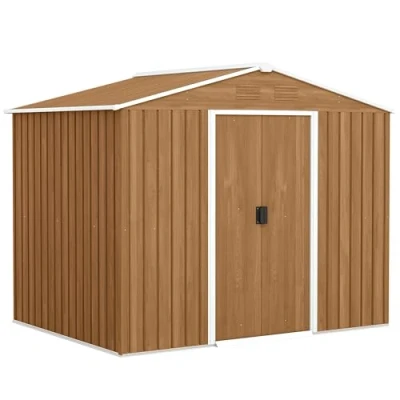 Image of Outsunny 8 x 6ft Garden Storage Shed with Double Door Brown Wood Effect 845 429V00DR